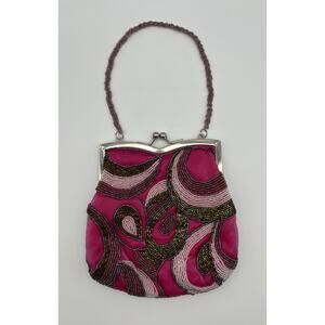 Inge Christopher Beaded Art Deco 1920s Style Vintage Evening Purse Handbag Pink